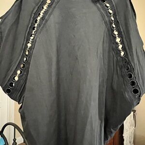 Free People Black Top with Ribbed Detail